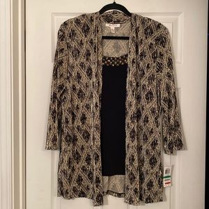 NWT JM Collection black and metallic gold striped tank top w/built in cardigan!